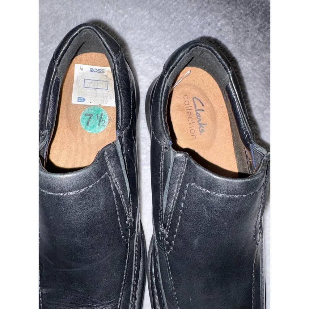 Clarks Collection Mens Black Leather Slip On Loafers Square Toe Dress Shoes 7.5‎